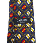 CHANEL Made in Italy Vintage Tie Navy Silk All-Over Pattern Chain