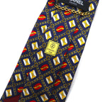 CHANEL Made in Italy Vintage Tie Navy Silk All-Over Pattern Chain