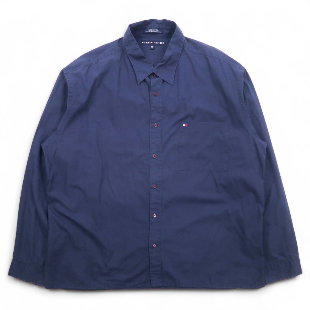 TOMMY HILFIGER 90s Dress Shirt XXL Navy Chest Pocket Big Size One Point Logo