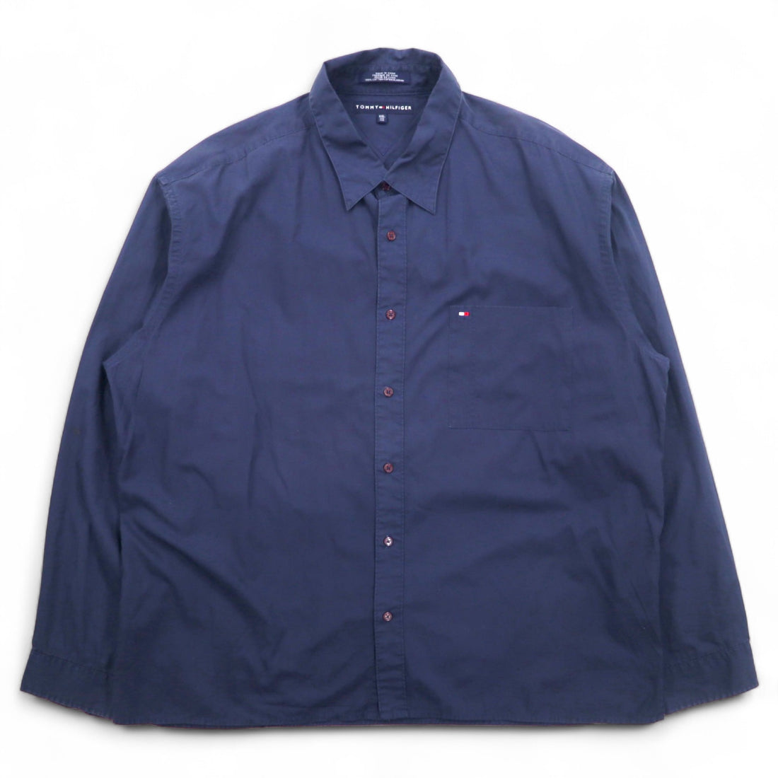 TOMMY HILFIGER 90s Dress Shirt XXL Navy Chest Pocket Big Size One Point Logo