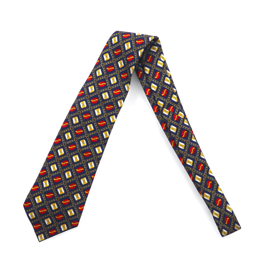 CHANEL Made in Italy Vintage Tie Navy Silk All-Over Pattern Chain
