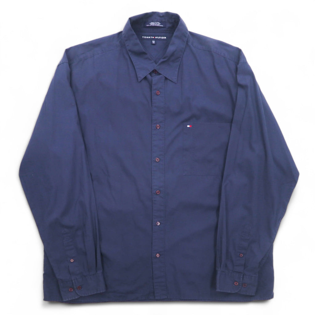 TOMMY HILFIGER 90s Dress Shirt XXL Navy Chest Pocket Big Size One Point Logo