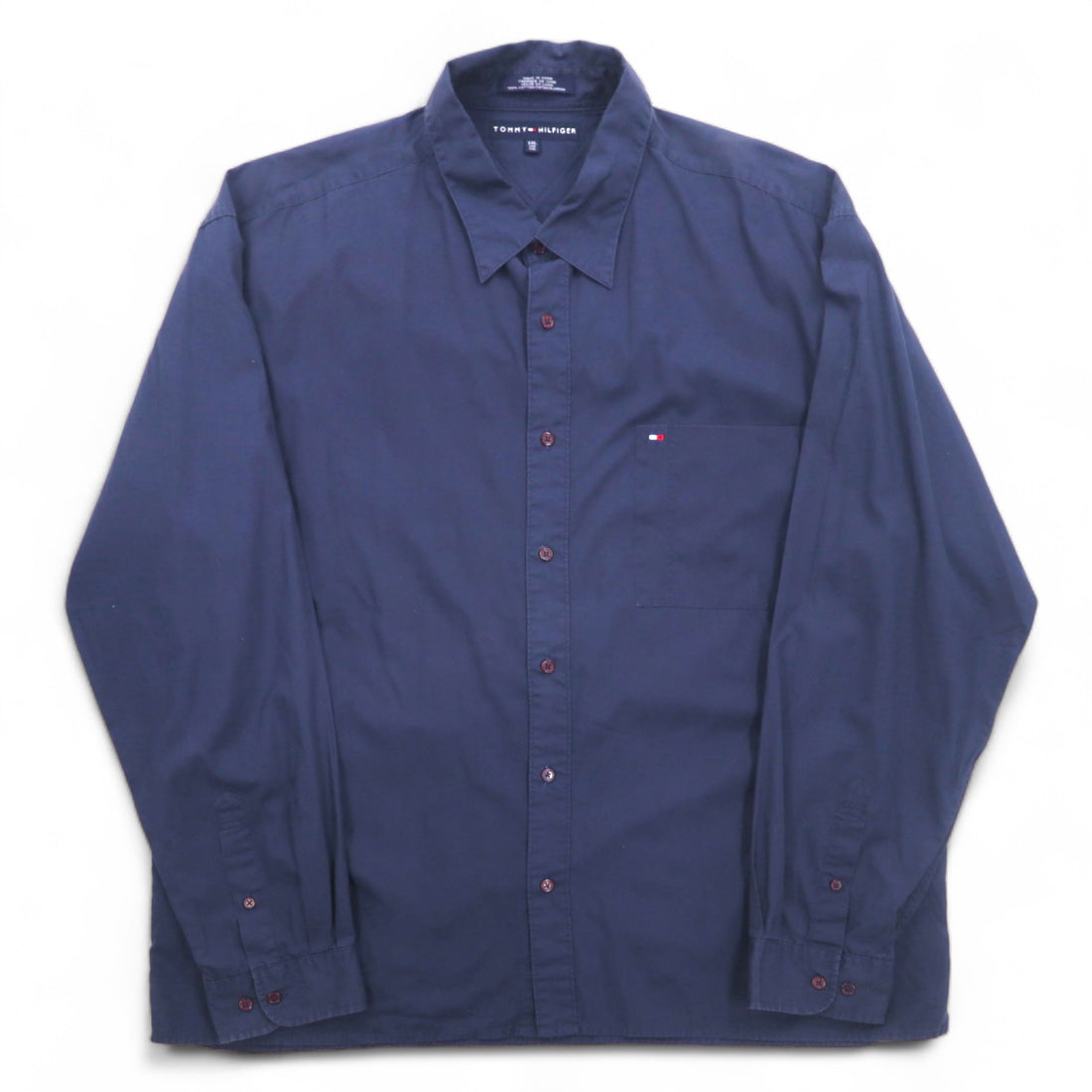 TOMMY HILFIGER 90s Dress Shirt XXL Navy Chest Pocket Big Size One Point Logo