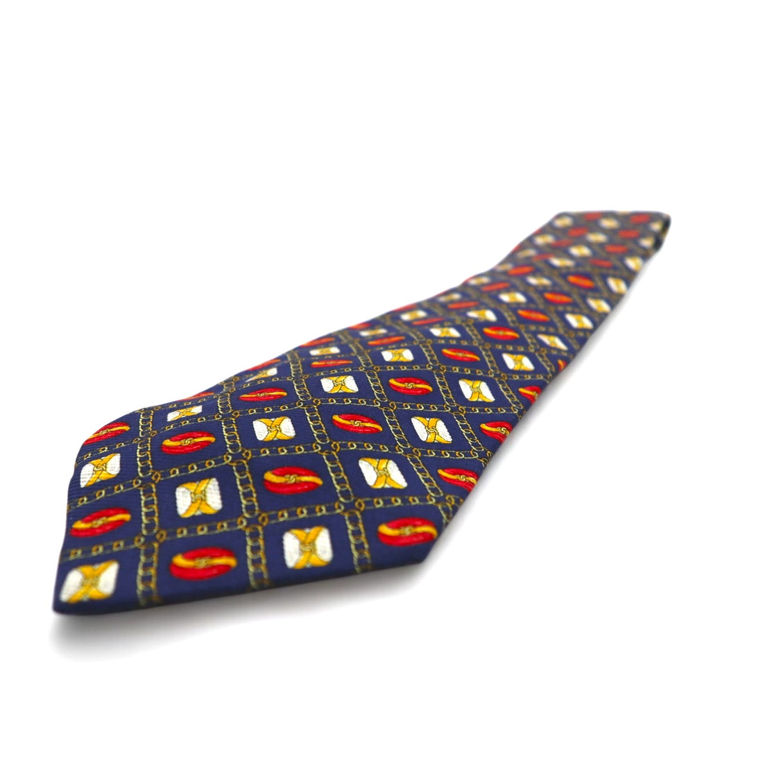 CHANEL Made in Italy Vintage Tie Navy Silk All-Over Pattern Chain