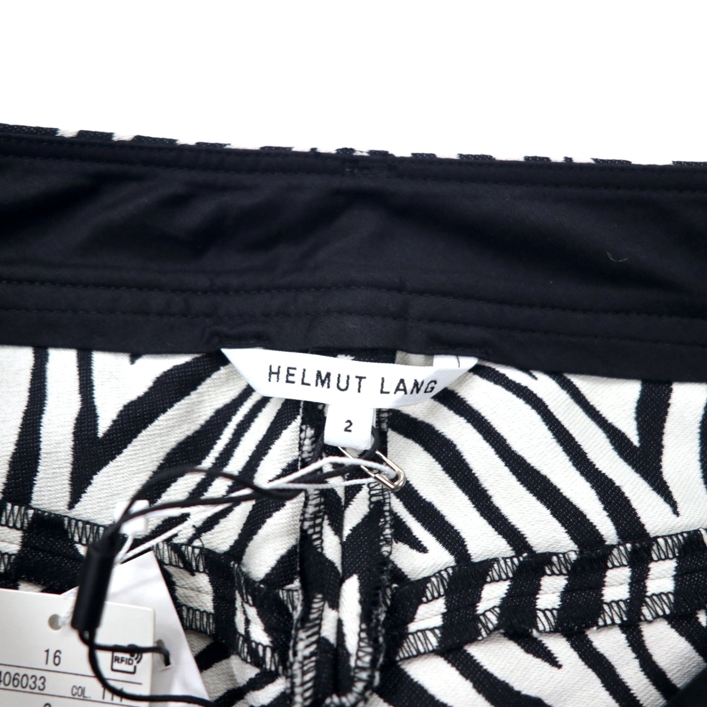 HELMUT LANG ヘリンボーン ゼブラ ジャガード モトリーパンツ 2 ホワイト ブラック コットン シルク混 MONTLEY PANT H09HW210 未使用品