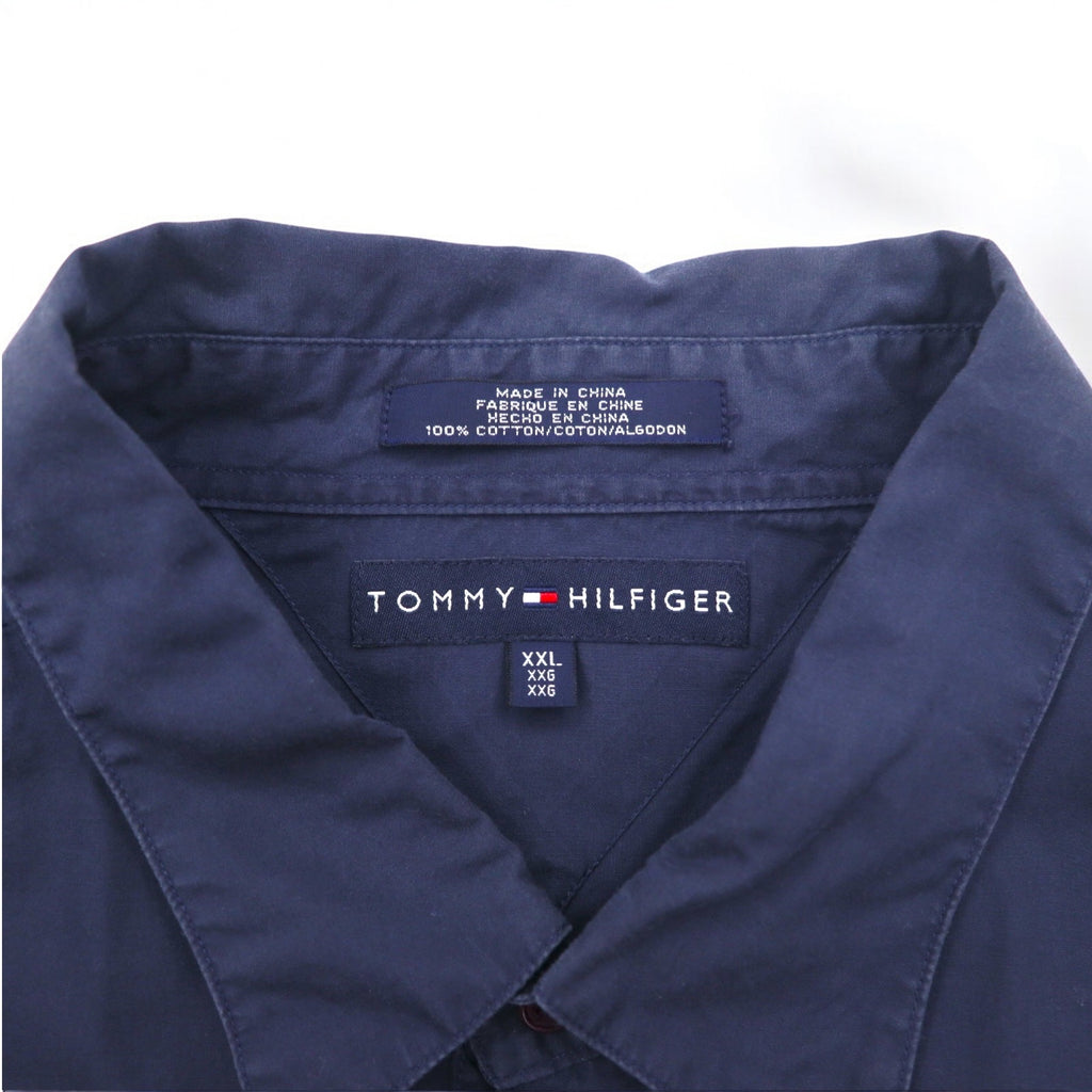 TOMMY HILFIGER 90s Dress Shirt XXL Navy Chest Pocket Big Size One Point Logo