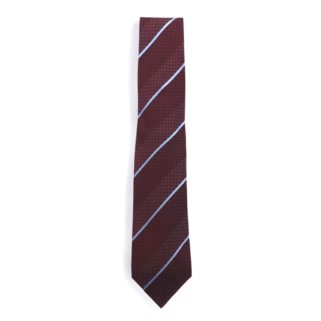 GUCCI Made in Italy Tie Bordeaux Regimental Stripe Silk GG Logo Current Tag