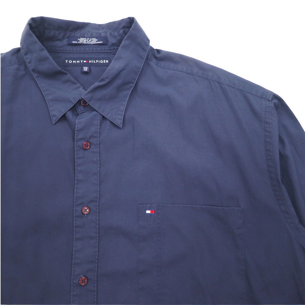 TOMMY HILFIGER 90s Dress Shirt XXL Navy Chest Pocket Big Size One Point Logo