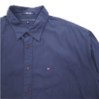 TOMMY HILFIGER 90s Dress Shirt XXL Navy Chest Pocket Big Size One Point Logo