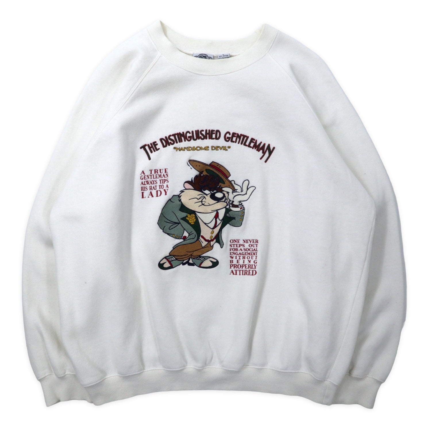 ACME Clothing x Warner Bros. 90s Rooney Tune's Character embroidery  Sweatshirt L White Cotton LOONEY TUNES