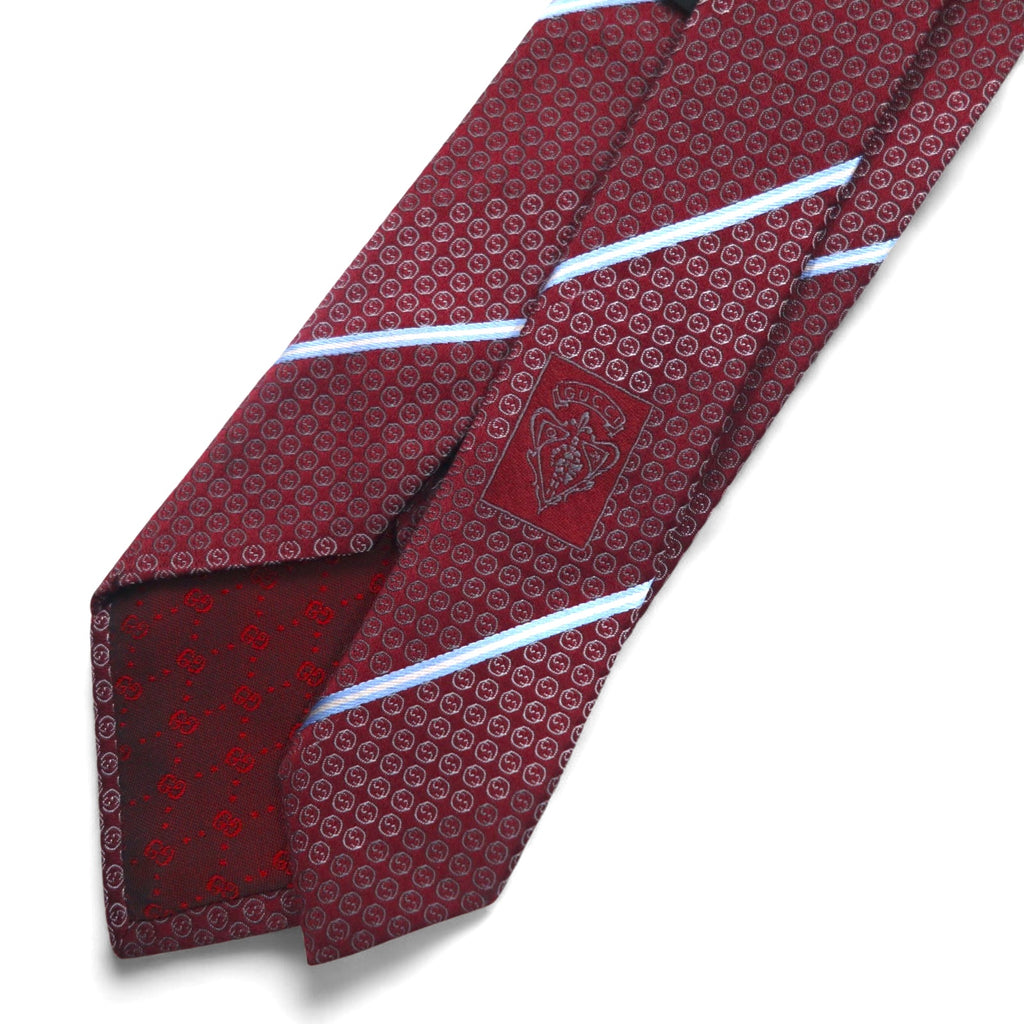 GUCCI Made in Italy Tie Bordeaux Regimental Stripe Silk GG Logo Current Tag