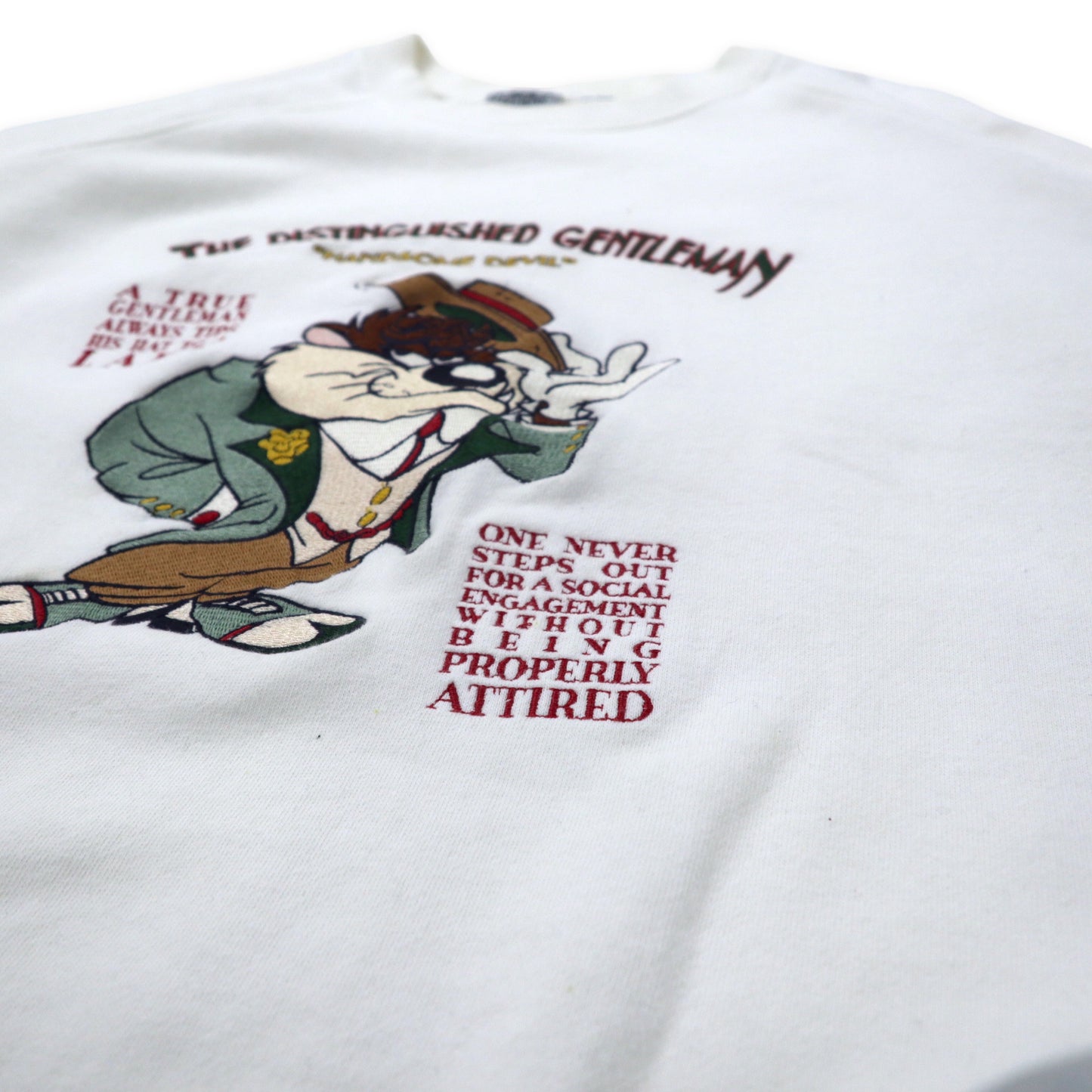 ACME Clothing x Warner Bros. 90s Rooney Tune's Character embroidery  Sweatshirt L White Cotton LOONEY TUNES