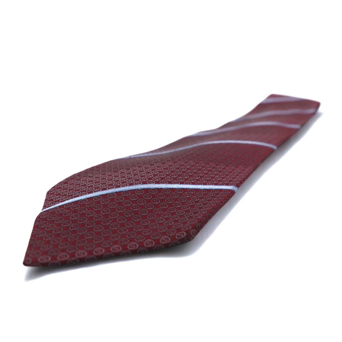 GUCCI Made in Italy Tie Bordeaux Regimental Stripe Silk GG Logo Current Tag