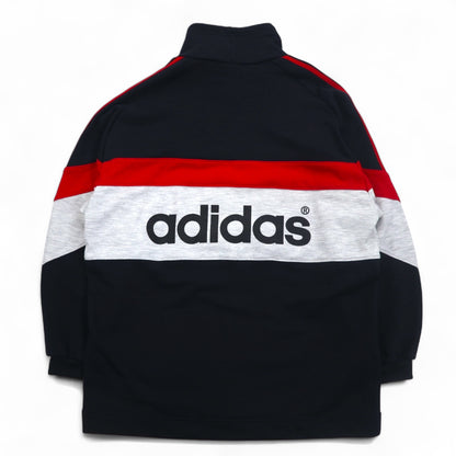 adidas 90年代 デサント社製 ドローコード ハイネック スウェット L ブラック 両面プリント 日本製