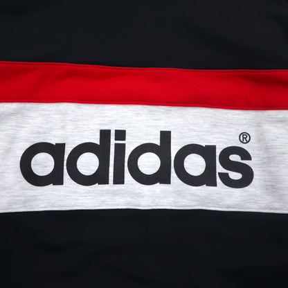 adidas 90年代 デサント社製 ドローコード ハイネック スウェット L ブラック 両面プリント 日本製