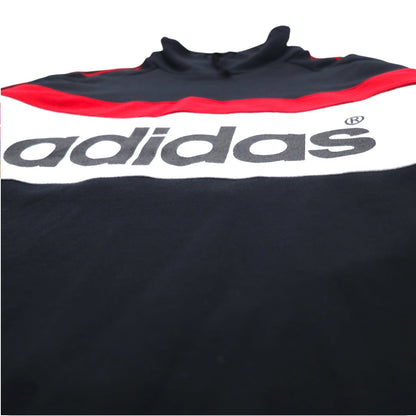 adidas 90年代 デサント社製 ドローコード ハイネック スウェット L ブラック 両面プリント 日本製