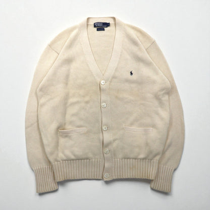 Polo Ralph Lauren 90年代 コットンニット カーディガン L オフホワイト 生成り スモールポニー刺繡 パッチポケット