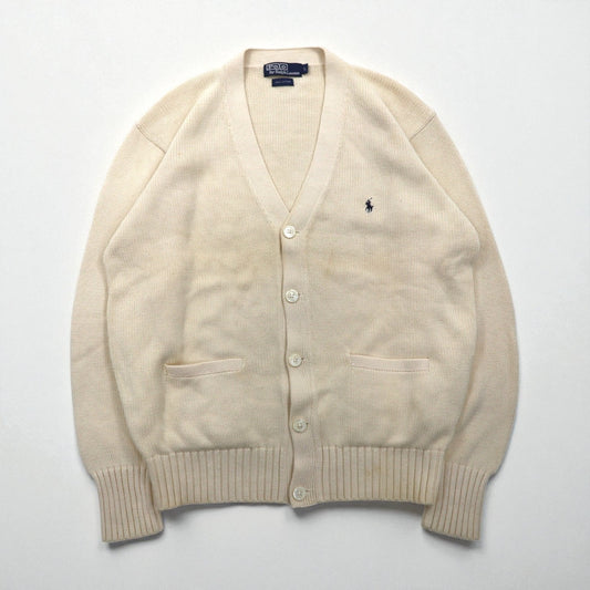 Polo Ralph Lauren 90年代 コットンニット カーディガン L オフホワイト 生成り スモールポニー刺繡 パッチポケット