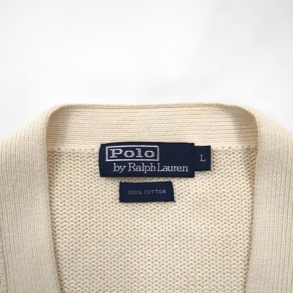 Polo Ralph Lauren 90年代 コットンニット カーディガン L オフホワイト 生成り スモールポニー刺繡 パッチポケット