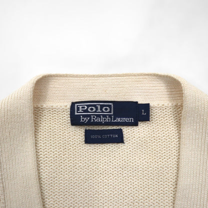 Polo Ralph Lauren 90年代 コットンニット カーディガン L オフホワイト 生成り スモールポニー刺繡 パッチポケット