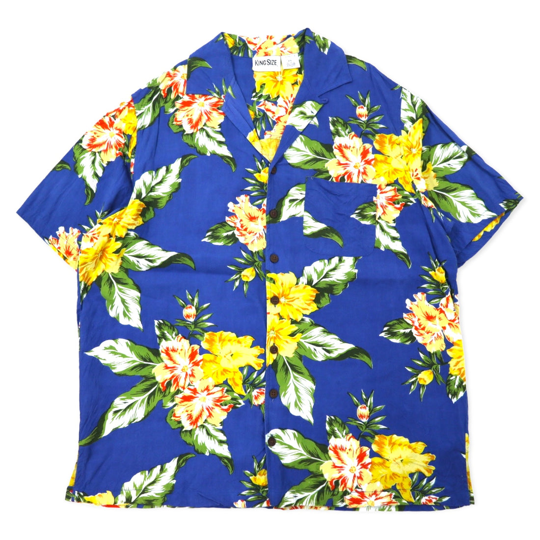 日本然リトテ-古着オンライン-90年代 KING SIZE オープンカラー アロハシャツ 2XL ブルー レーヨン 花柄 ビッグサイズ-90's KING SIZE open collar Hawaiian Shirt 2XL blue rayon floral pattern big size