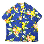 日本然リトテ-古着オンライン-90年代 KING SIZE オープンカラー アロハシャツ 2XL ブルー レーヨン 花柄 ビッグサイズ-90's KING SIZE open collar Hawaiian Shirt 2XL blue rayon floral pattern big size