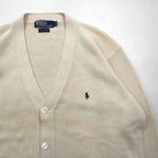 Polo Ralph Lauren 90年代 コットンニット カーディガン L オフホワイト 生成り スモールポニー刺繡 パッチポケット