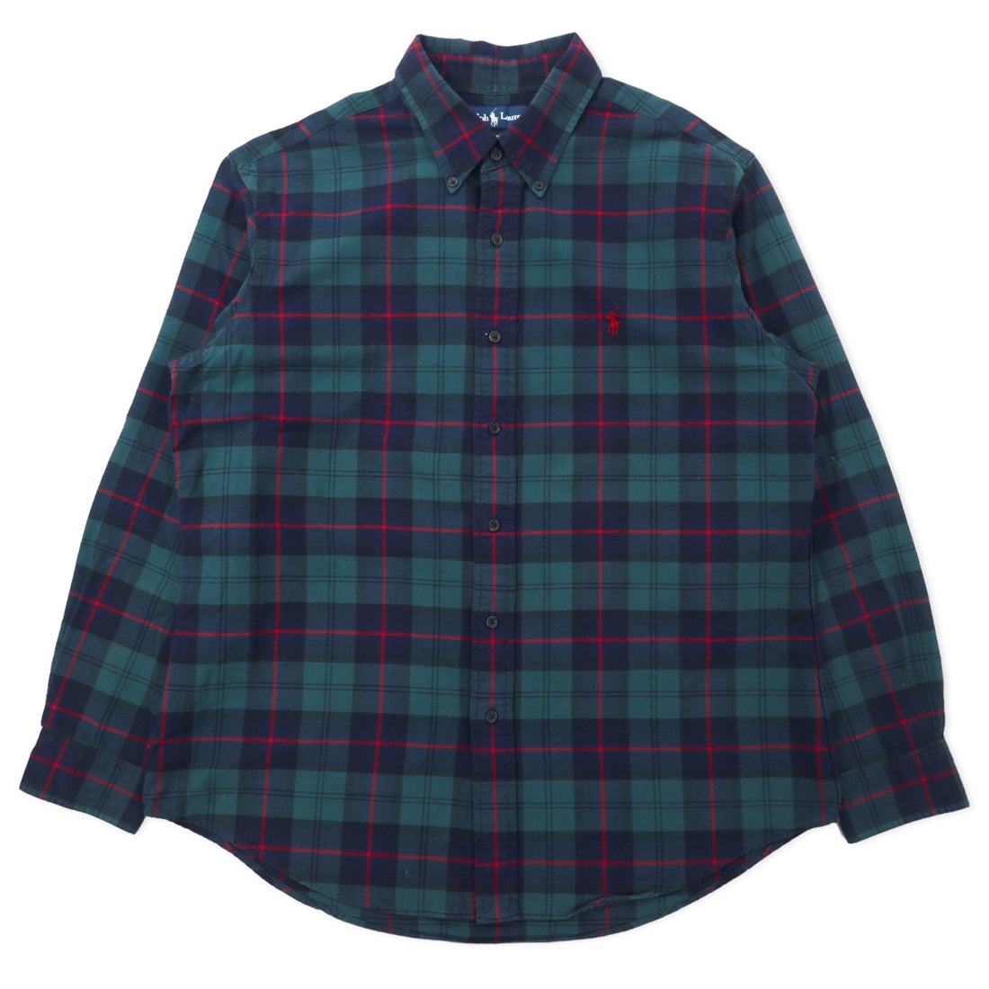 日本然リトテ-古着オンライン-Ralph Lauren ボタンダウンシャツ XL グリーン チェック コットン CUSTOM FIT スモールポニー刺繍-Ralph Lauren button-down Shirts XL Green Checked Cotton CUSTOM FIT Small Pony Embroidery