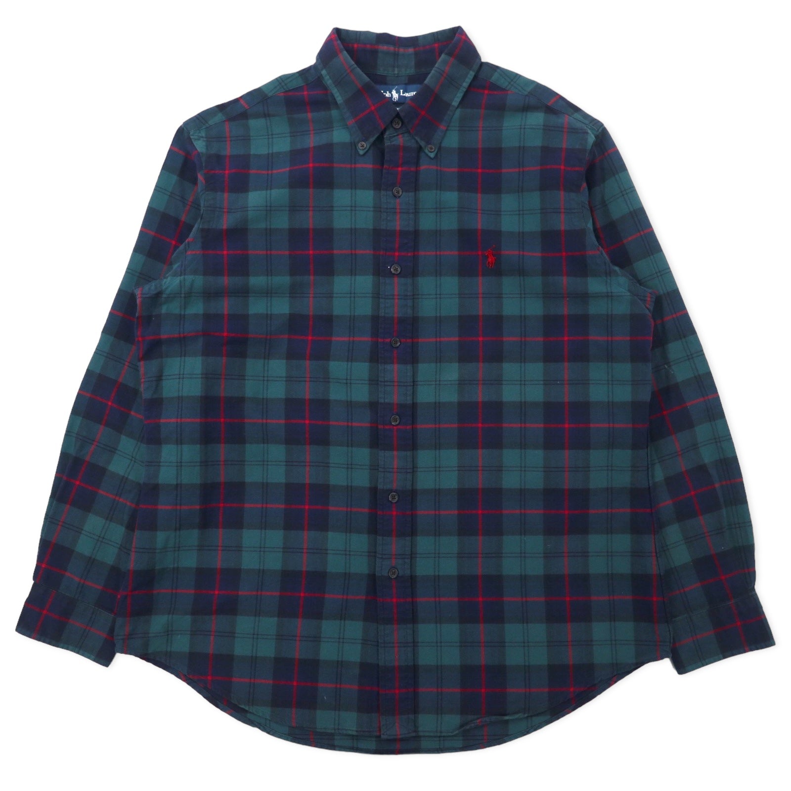 日本然リトテ-古着オンライン-Ralph Lauren ボタンダウンシャツ XL グリーン チェック コットン CUSTOM FIT スモールポニー刺繍-Ralph Lauren button-down Shirts XL Green Checked Cotton CUSTOM FIT Small Pony Embroidery