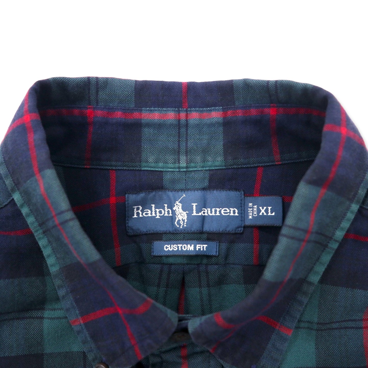 Ralph Lauren ボタンダウンシャツ XL グリーン チェック コットン CUSTOM FIT スモールポニー刺繍