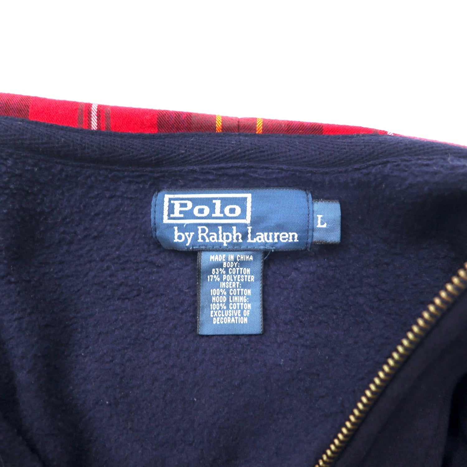 POLO BY RALPH LAUREN Reverse Weave Full ZIP UP HOODIE L Navy