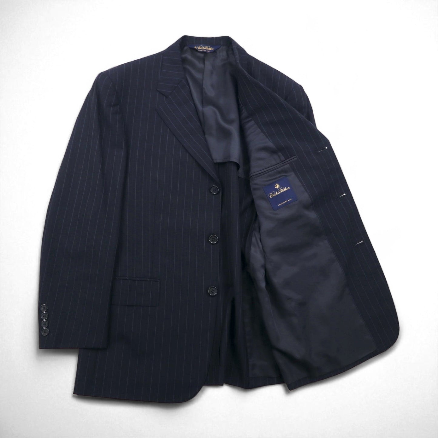 Brooks Brothers 3B Suit Set, Size M, Navy Striped Wool, Made in Japan
