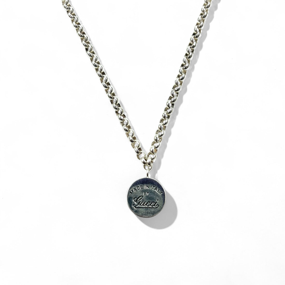GUCCI Trademark Coin Charm Necklace Pendant Silver 925 Round