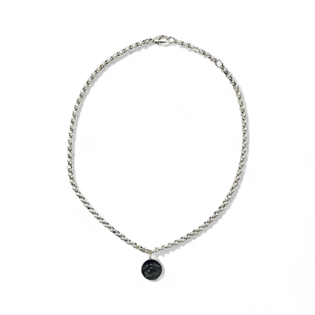 GUCCI Trademark Coin Charm Necklace Pendant Silver 925 Round
