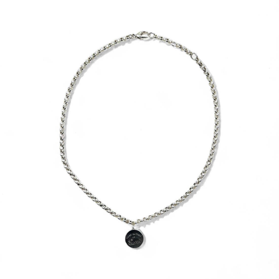 GUCCI Trademark Coin Charm Necklace Pendant Silver 925 Round