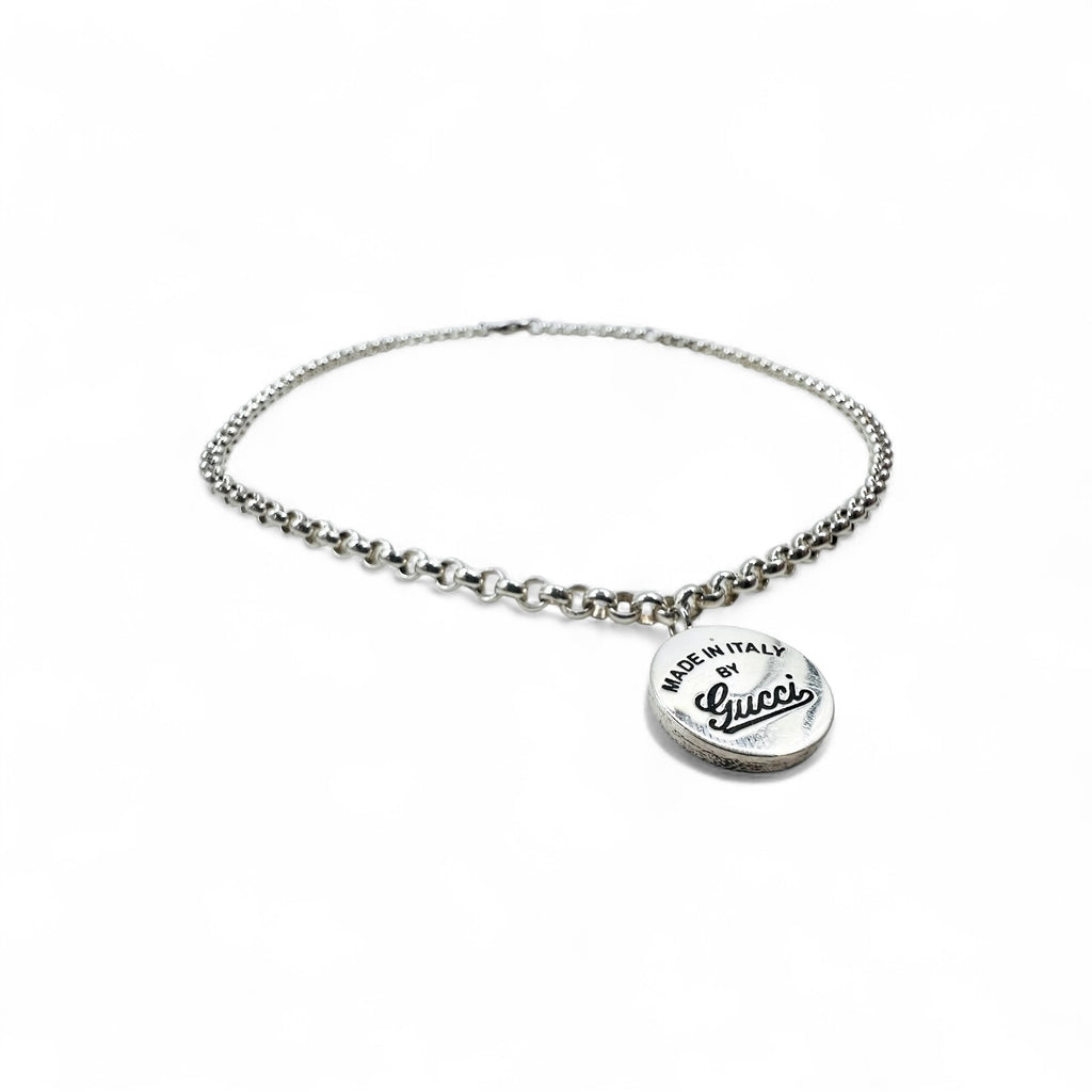 GUCCI Trademark Coin Charm Necklace Pendant Silver 925 Round