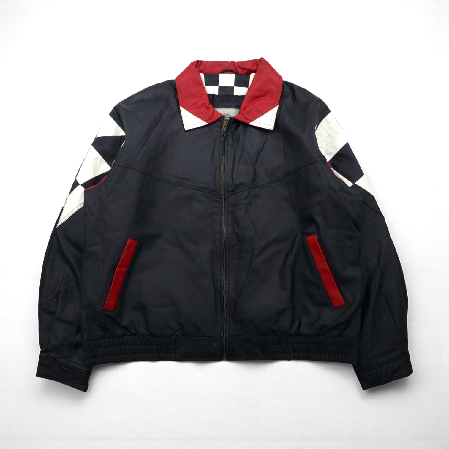 90s Vintage Riders Jacket BURK'S BAY レーシング ライダースジャケット 2XL 中綿 チェッカーフラッグ 90年代