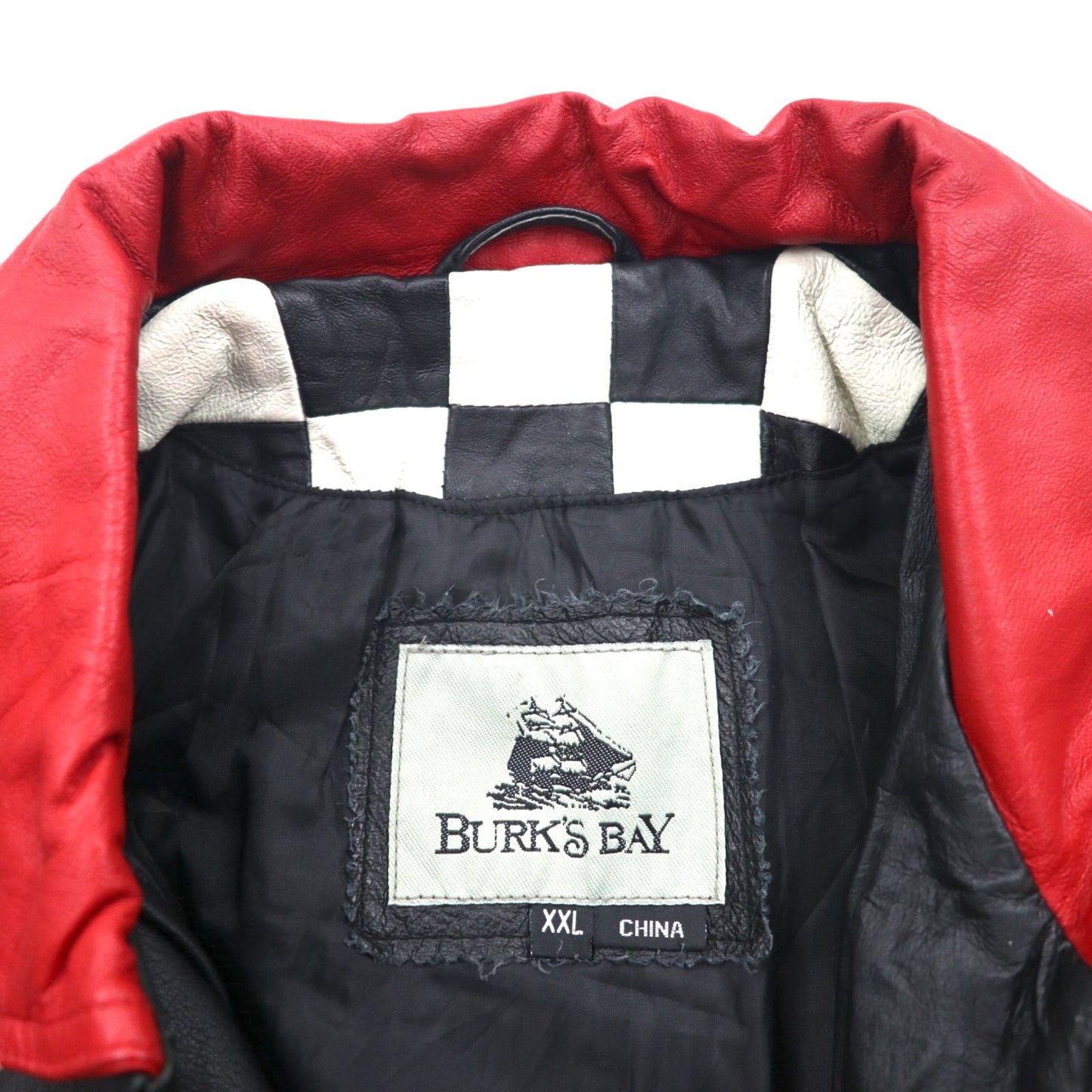 90s Vintage Riders Jacket BURK'S BAY レーシング ライダースジャケット 2XL 中綿 チェッカーフラッグ 90年代