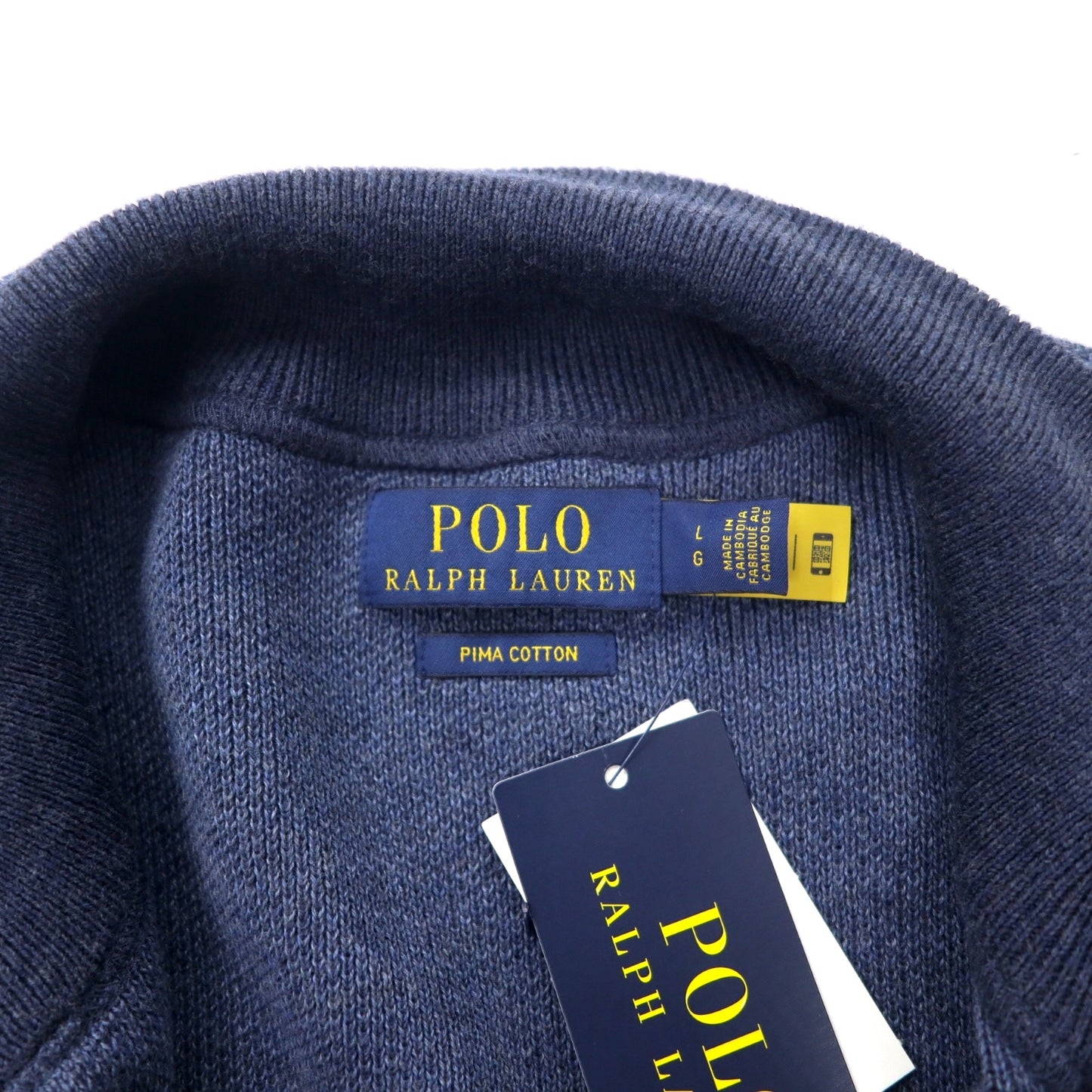 POLO RALPH LAUREN ピマコットン フルジップ ニット セーター L ネイビー スモールポニー刺繍 未使用品