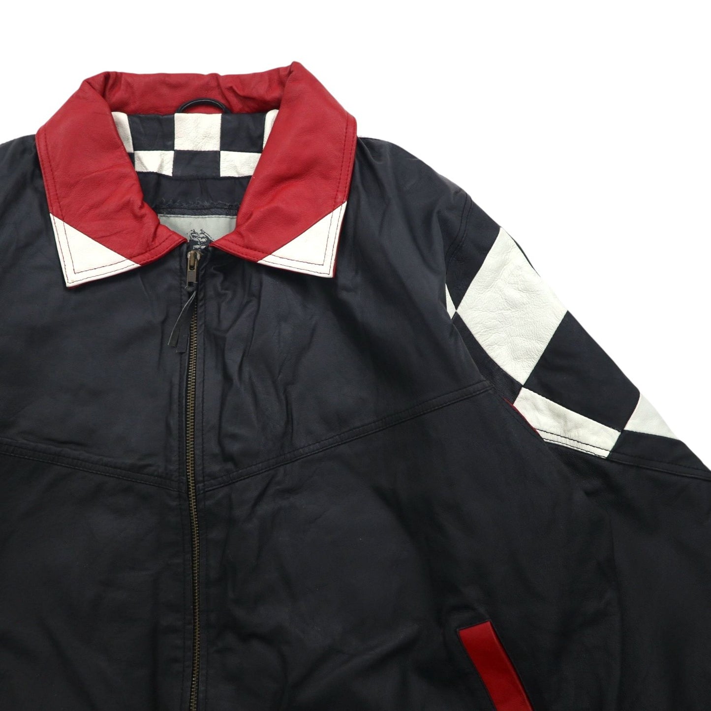 90s Vintage Riders Jacket BURK'S BAY レーシング ライダースジャケット 2XL 中綿 チェッカーフラッグ 90年代