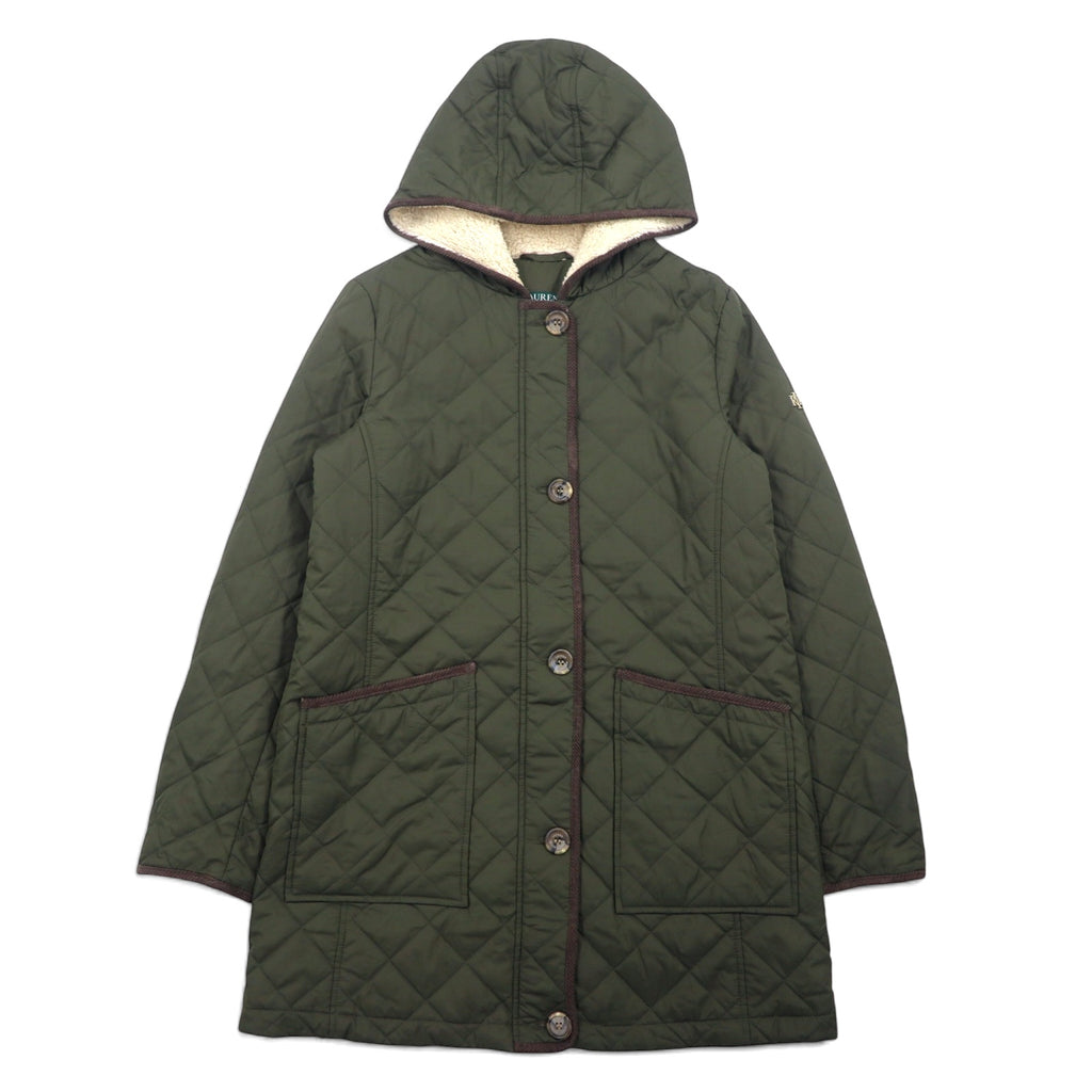 日本然リトテ-古着オンライン-LAUREN RALPH LAUREN フーデッド キルティング ジャケット コート L カーキ ポリエステル スカーフ柄 裏地-LAUREN RALPH LAUREN Hooded Quilted Jacket Coat L Khaki Polyester Scarf Pattern Lining