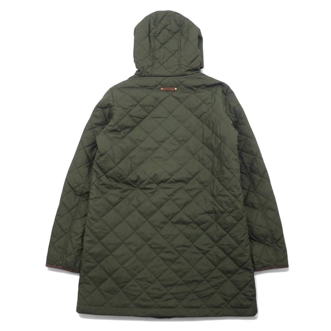 LAUREN RALPH LAUREN Hooded Quilted Jacket Coat L Khaki Polyester Scarf Pattern Lining