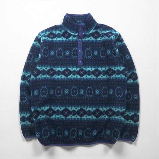L.L.Bean 90年代 ハーフスナップ フリースジャケット L ネイビー スナップボタン 総柄 ノルディック