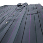 LUCKY GENT Polyester Shirt M Navy Striped All-over Pattern Polyester Made in Japan