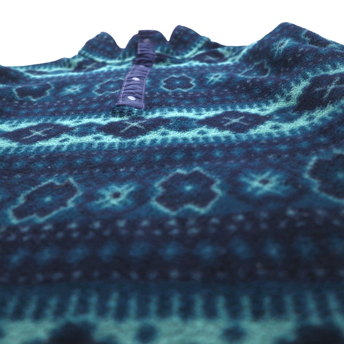 L.L.Bean 90年代 ハーフスナップ フリースジャケット L ネイビー スナップボタン 総柄 ノルディック