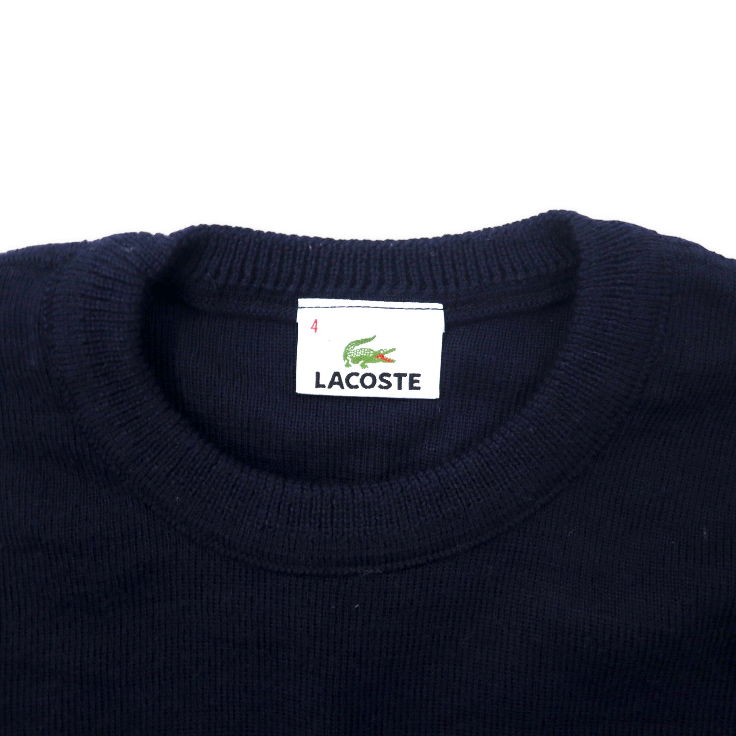 Lacoste High Gauge Knit Sweater 4 Navy Wool One Point Logo – 日本 