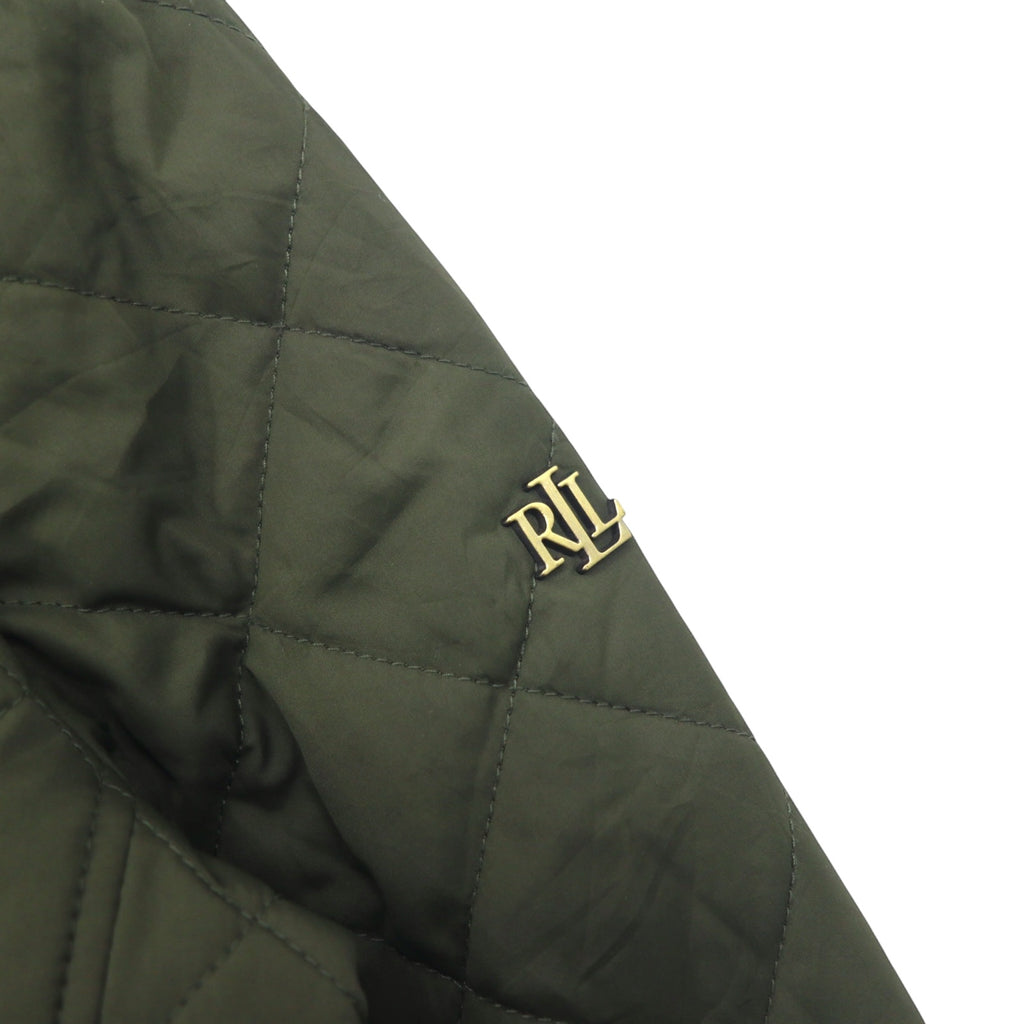 LAUREN RALPH LAUREN Hooded Quilted Jacket Coat L Khaki Polyester Scarf Pattern Lining