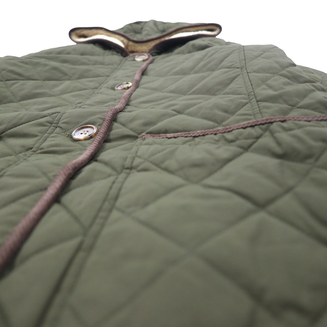 LAUREN RALPH LAUREN Hooded Quilted Jacket Coat L Khaki Polyester Scarf Pattern Lining