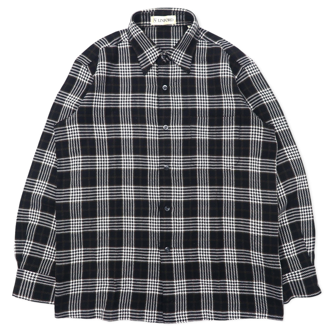 日本然リトテ-古着オンライン-LINFORD フランネルシャツ M ブラック チェック ウール シルク混 日本製-LINFORD Flannel Shirt M Black Checked Wool Silk Blend Japan Made