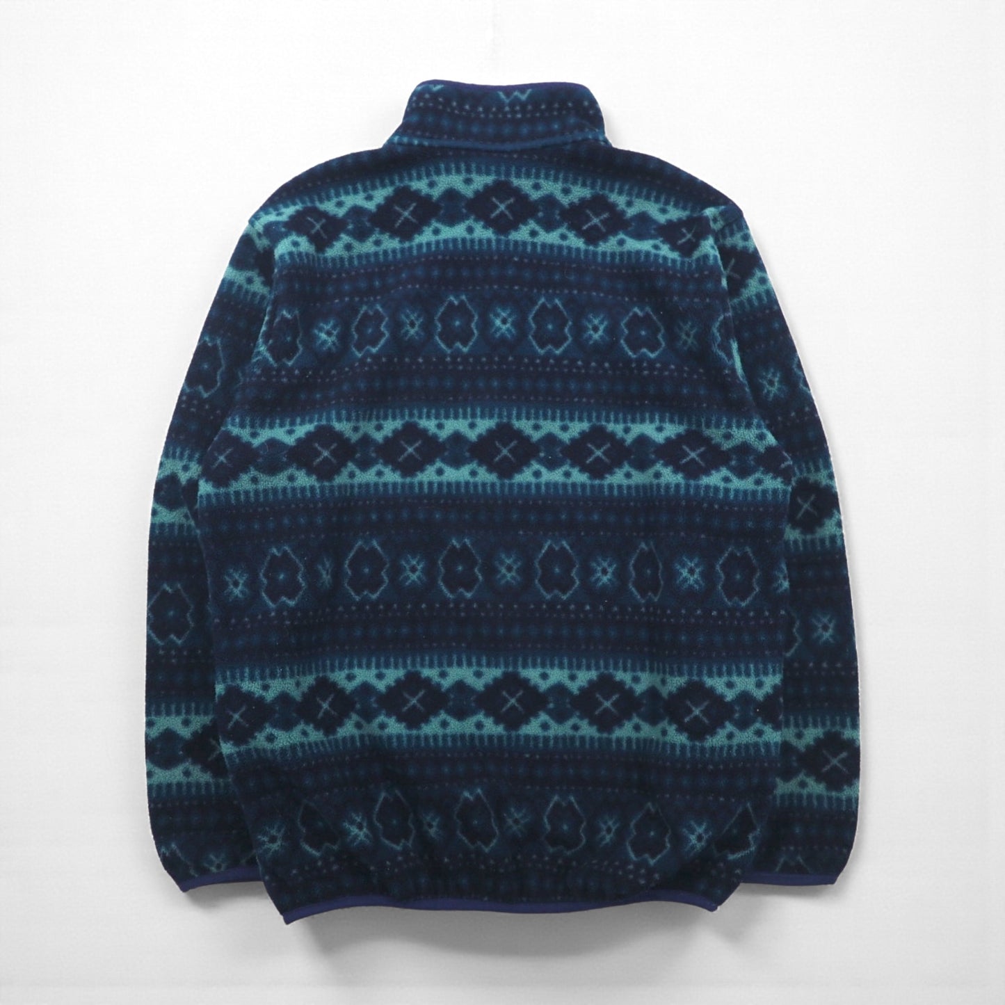 L.L.Bean 90年代 ハーフスナップ フリースジャケット L ネイビー スナップボタン 総柄 ノルディック